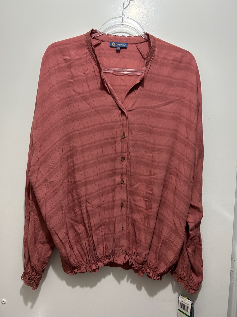 Democracy Button-Front Blouse in Dusty Rose Size L